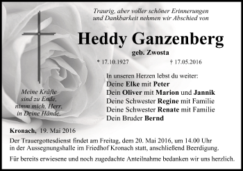 Anzeige von Heddy Ganzenberg von MGO