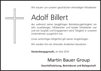 Anzeige von Adolf Billert von MGO