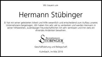 Anzeige von Hermann Stübinger von MGO