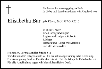 Anzeige von Elisabetha Bär von MGO