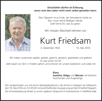 Anzeige von Kurt Friedsam von MGO