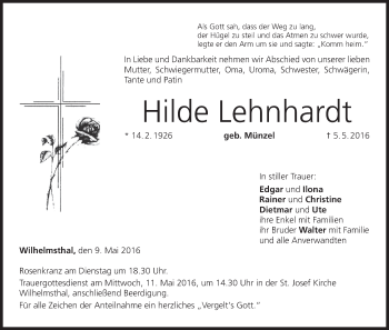 Anzeige von Hilde Lehnhardt von MGO