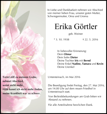 Anzeige von Erika Görtler von MGO