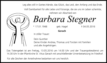 Anzeige von Barbara Stegner von MGO