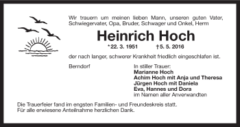 Anzeige von Heinrich Hoch von MGO