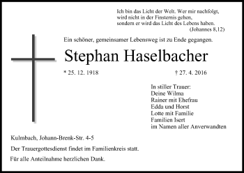 Anzeige von Stephan Haselbacher von MGO