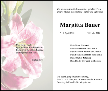 Anzeige von Margitta Bauer von MGO