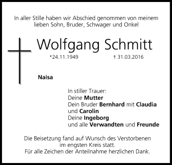 Anzeige von Wolfgang Schmitt von MGO