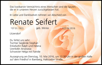 Anzeige von Renate Seifert von MGO