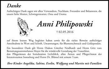 Anzeige von Anni Philipowski von MGO