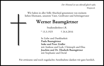 Anzeige von Werner Baumgärtner von MGO