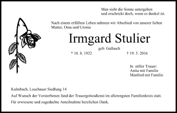 Anzeige von Irmgard Stulier von MGO