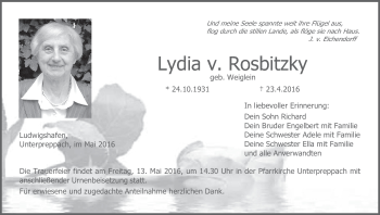 Anzeige von Lydia v. Rosbitzky von MGO