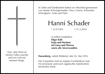 Anzeige von Hanni Schader von MGO