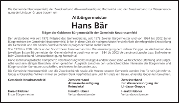 Anzeige von Hans Bär von MGO