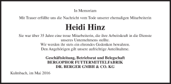 Anzeige von Heidi Hinz von MGO