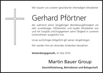 Anzeige von Gerhard Pförtner von MGO