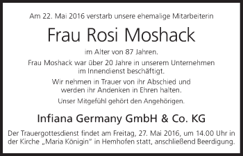 Anzeige von Rosi Moshack von MGO