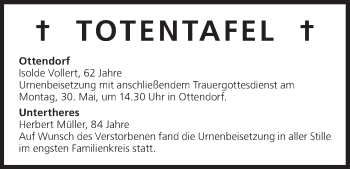 Anzeige von Totentafel vom 30.05.2016 von MGO