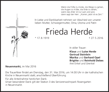 Anzeige von Frieda Herde von MGO