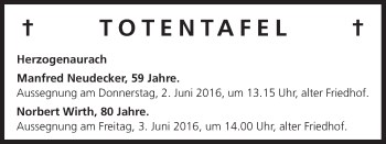 Anzeige von Totentafel vom 31.05.2016 von MGO