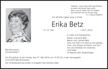Anzeige von Erika Betz von MGO