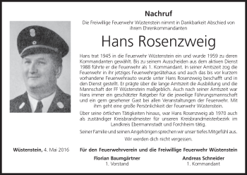 Anzeige von Hans Rosenzweig von MGO
