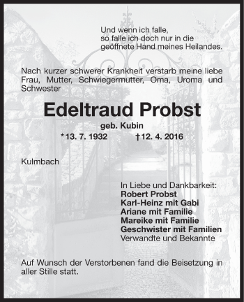 Anzeige von Edeltraud Probst von MGO