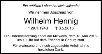 Anzeige von Wilhelm Hennig von MGO