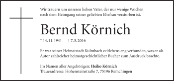 Anzeige von Bernd Körnich von MGO