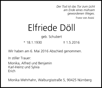 Anzeige von Elfriede Döll von MGO