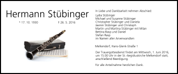 Anzeige von Hermann Stübinger von MGO