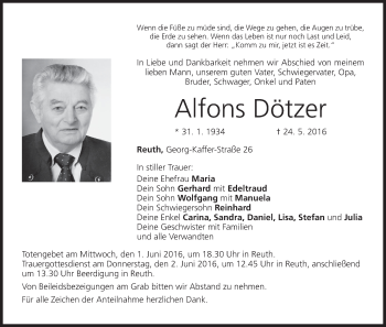 Anzeige von Alfons Dötzer von MGO