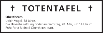 Anzeige von Totentafel vom 26.05.2016 von MGO