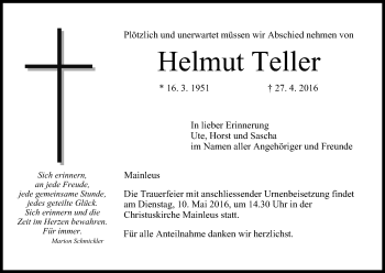 Anzeige von Helmut Teller von MGO