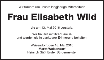 Anzeige von Elisabeth Wild von MGO