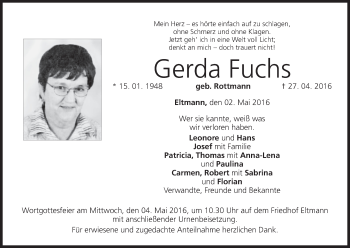 Anzeige von Gerda Fuchs von MGO