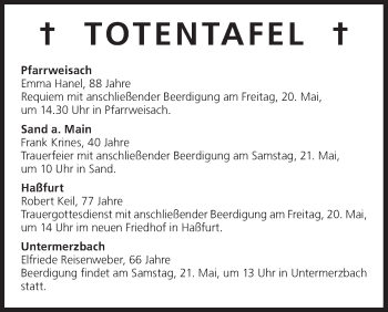 Anzeige von Totentafel vom 20.05.2016 von MGO