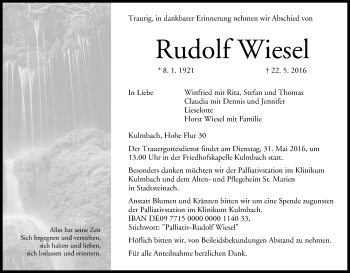 Anzeige von Rudolf Wiesel von MGO