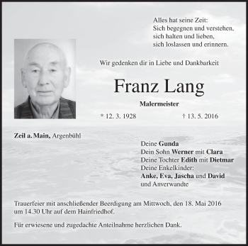 Anzeige von Franz Lang von MGO