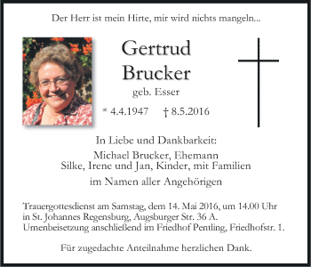 Anzeige von Gertrud Brucker von MGO