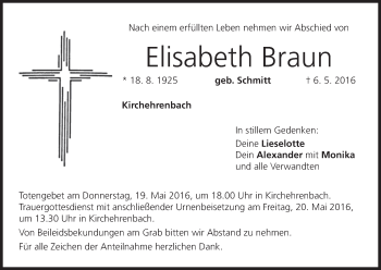 Anzeige von Elisabeth Braun von MGO