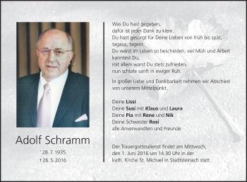 Anzeige von Adolf Schramm von MGO