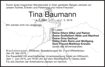 Anzeige von Tina Baumann von MGO
