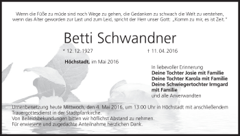 Anzeige von Betti Schwandner von MGO