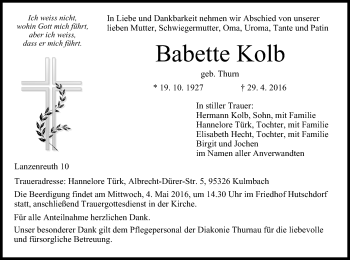 Anzeige von Babette Kolb von MGO