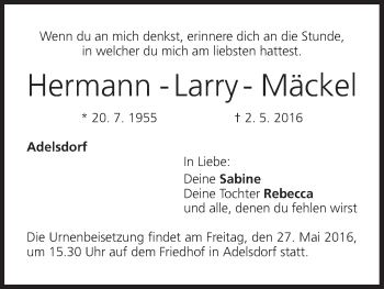 Anzeige von Hermann Mäckel von MGO