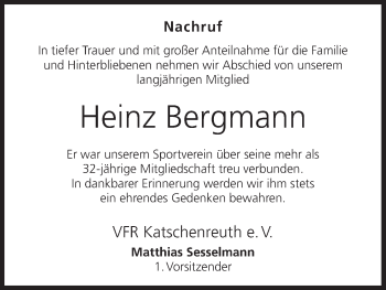 Anzeige von Heinz Bergmann von MGO