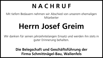Anzeige von Josef Greim von MGO