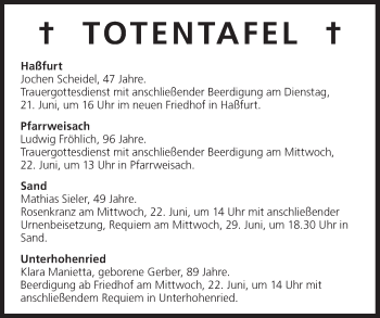 Anzeige von Totentafel vom 21.06.2016 von MGO